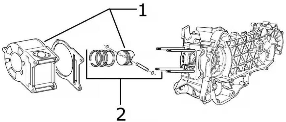 Technical diagram of a mechanical assembly with labeled components, showing exploded and assembled views of a motor or gear system.