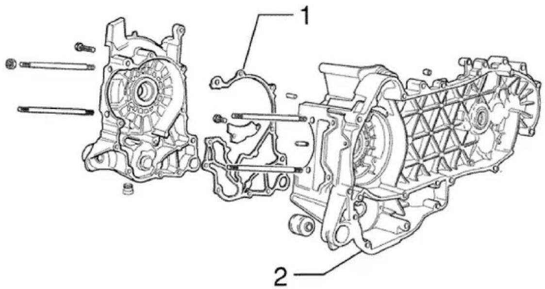 Technical diagram of a mechanical assembly with labeled parts 1 and 2