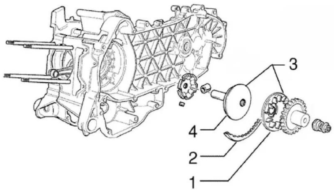 Technical diagram of a mechanical assembly with numbered parts labeled 1 to 4
