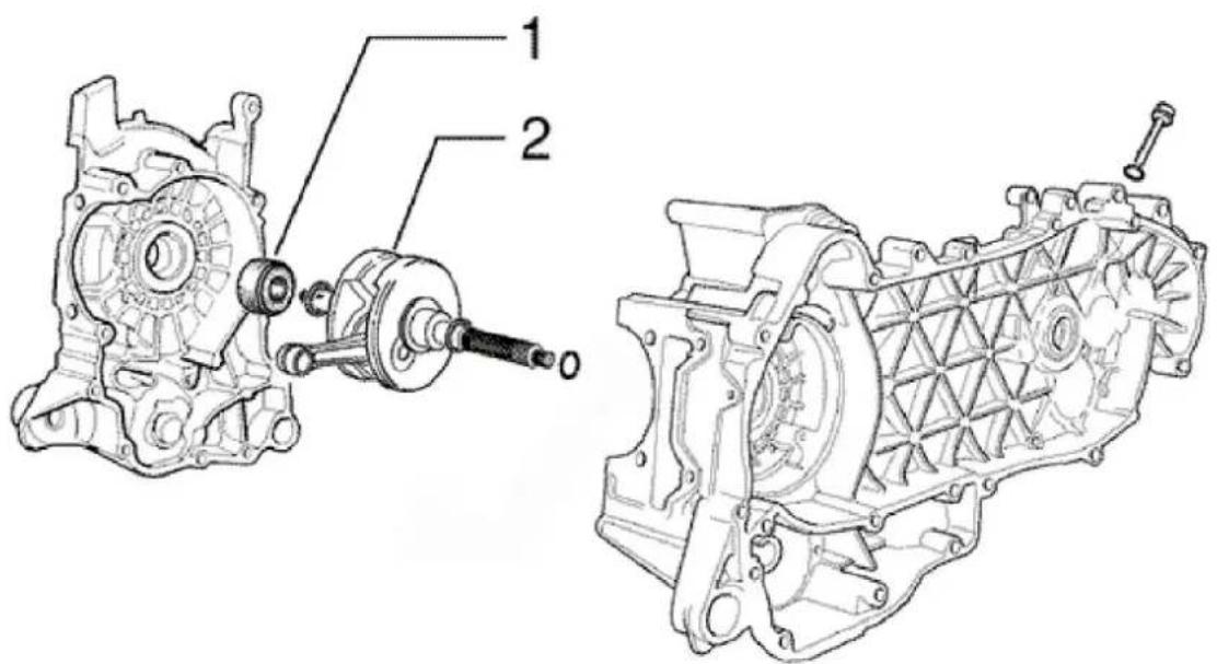 Technical diagram of a mechanical assembly with labeled parts, showing two views of a motor or gear mechanism.