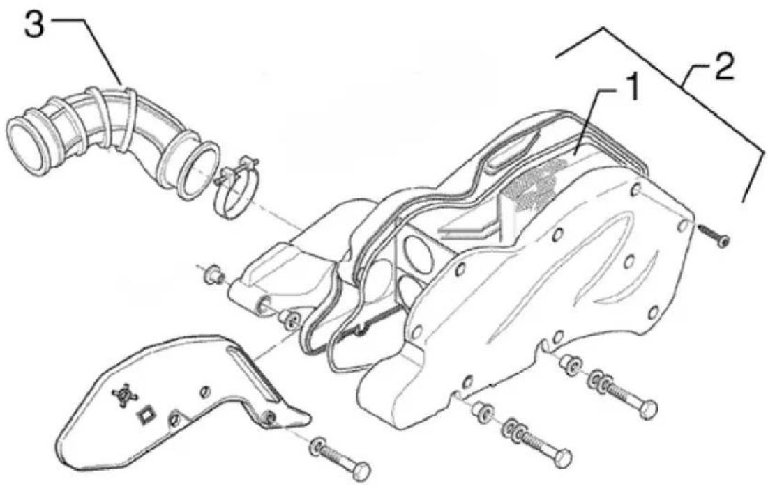 Technical diagram of a device with labeled parts including air ducts, housing, and accessories
