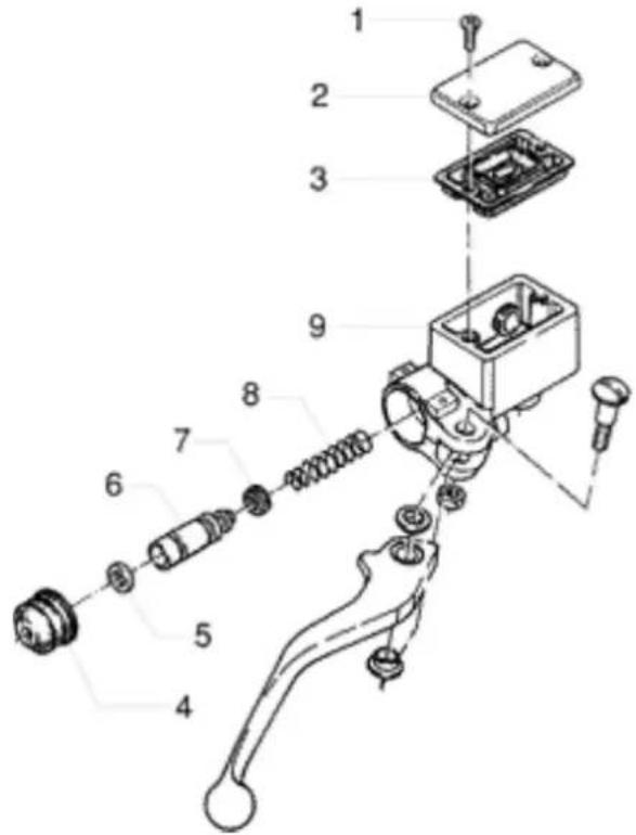 Exploded view diagram of a mechanical assembly with numbered parts for identification