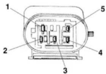 Technical diagram of an electrical connector with numbered parts labeled 1 through 5