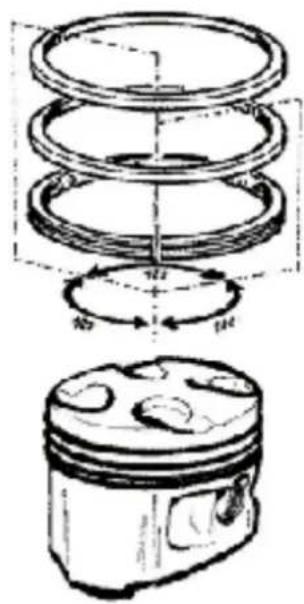 Technical diagram of an internal combustion engine cylinder with piston and piston cross-sections, annotated with dimension labels.