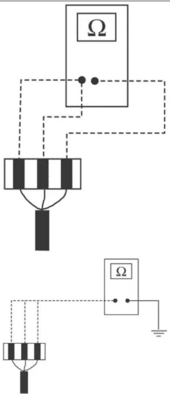 Electrical circuit diagram with labeled components including a lamp, resistor, and grounding symbol