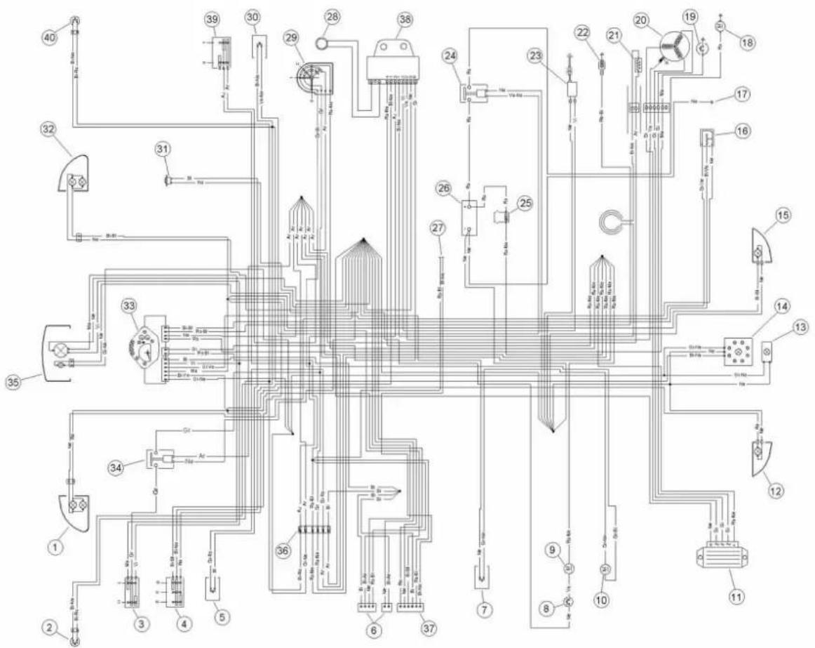 Technical schematic diagram of a mechanical or electrical system with numbered components and labeled connections