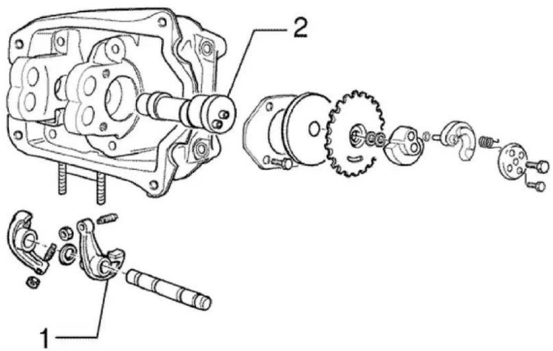 Technical diagram of a mechanical assembly with labeled parts, showing exploded and assembled views of a gear and shaft assembly.