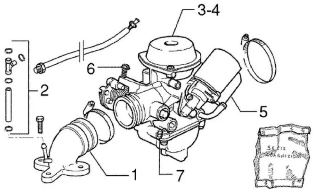 Technical diagram of a mechanical assembly with numbered parts and a close-up of a labeled component.