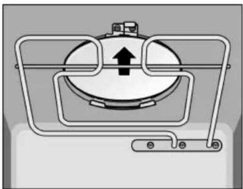 Diagram of a mechanical device with a central circular component and directional arrows, no text or symbols present.