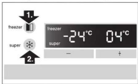 1. freezer super 2. freezer -24°C 04°C super - +