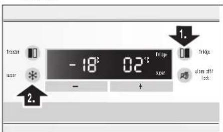 froser wiper -18°C 02°C frige + frige diam off/ lock 1. 2.