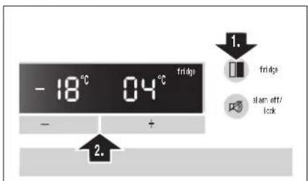 - 18°C 04°C fridgs - + 2. 1. fridgs slam off/ lock 2.