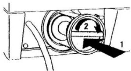 Technical diagram showing a mechanical component with labeled parts 1 and 2, likely illustrating a gear or cam mechanism.