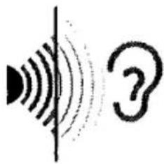 Diagram showing sound waves and a human ear symbol, likely illustrating sound or listening concepts.
