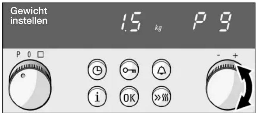 Gewicht instellen 1.5 kg P 9 P 0 □ i OK >>>