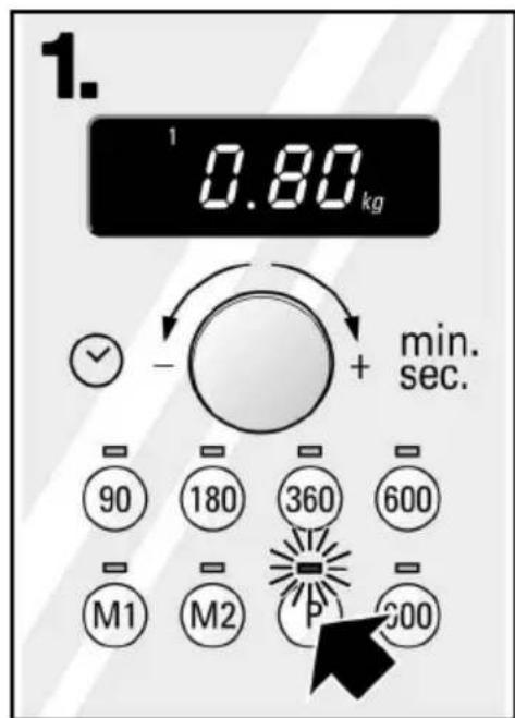 1. 0.80 kg + min. sec. 90 180 360 600 M1 M2 P 300