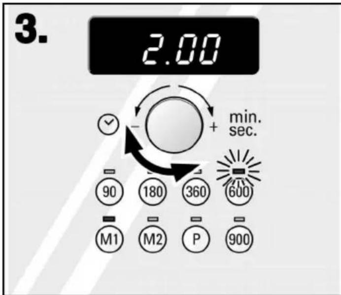 3. 2.00 + min. sec. 90 180 360 600 M1 M2 P 900