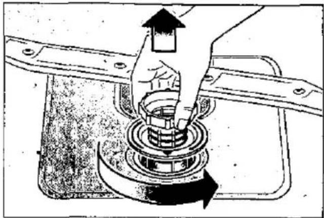 Diagram egy kézről, amely egy kör alakú alappal rendelkező mechanikus alkatrészt forgat, nyíl mutatja a forgást (szöveg vagy szimbólumok nélkül)