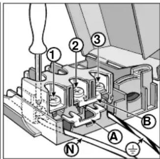 Technical diagram of a mechanical assembly with numbered components and labeled parts A, B, N