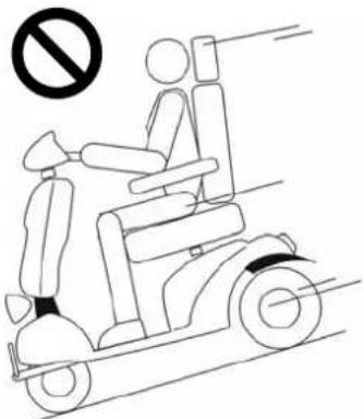 Diagram showing a person riding an electric scooter with a no-smoking symbol above, indicating no traffic or restriction.