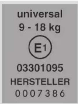 universal 9 - 18 kg E1 03301095 HERSTELLER 0 0 0 7 3 8 6