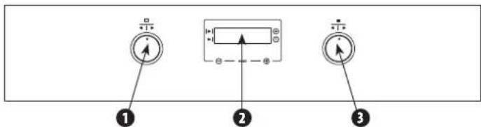 Diagram showing three labeled buttons or indicators with arrows pointing to them, likely representing a control or measurement system.