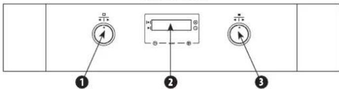 Diagram showing three labeled buttons or indicators with arrows and symbols, likely representing control or measurement functions.