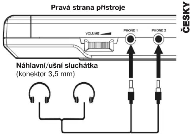 Pravá strana přístroje VOLUME PHONE 1 PHONE 2 CESKY Náhlavní/ušní sluchátka (konektor 3,5 mm)