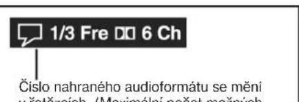 1/3 Fre DQ 6 Ch Číslo nahraného audioformátu se mění v.četězích. (Maximální počet možných.