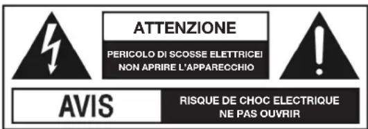 ATTENZIONE PERICOLO DI SCOSSE ELETTRICEI NON APRIRE L'APPARECCHIO AVIS RISQUE DE CHOC ELECTRIQUE NE PAS OUVRIR