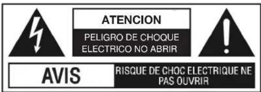 ATENCION PELIGRO DE CHOQUE ELECTRICO NO ABRIR AVIS RISQUE DE CHOC ELECTRIQUE NE PAS OUVRIR
