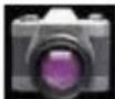 Digital camera interface showing a circular dial with a blue center and control buttons (no text or symbols visible)
