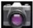 Digital camera interface showing a circular dial with a blue center and control buttons (no text or symbols)