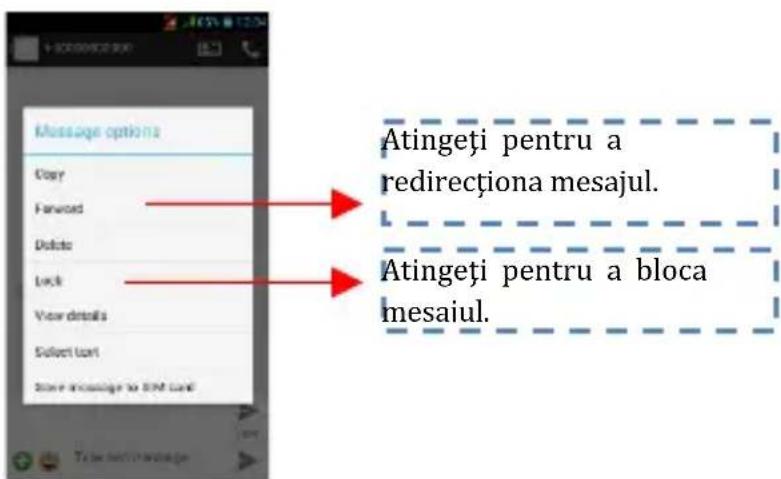 Message options Copy Forward Delete Lock View details Select tool Store instructions for USB tool Atingeti pentru a redirecționa mesajul. Atingeti pentru a bloca mesaiul.