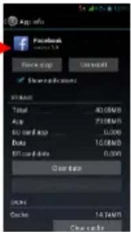 Facebook accounts 1.0 Create group Unreadable Share applications Total: 40.00MB Account: 210.00MB S/O certificate: 0.000 Data: 15.00MB S/O certificate: 0.000 Clear date CNCs: Cache: 14.74MB Clear date
