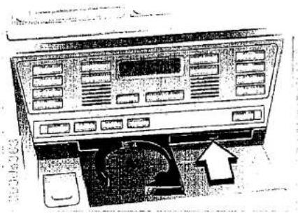 Diagram of a vintage computer control panel with labeled buttons and an arrow pointing to the screen area.