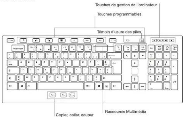 Touches de gestion de l'ordinateur Touches programmables Témoin d'usure des piles Copier, coller, couper Raccourcis Multimédia