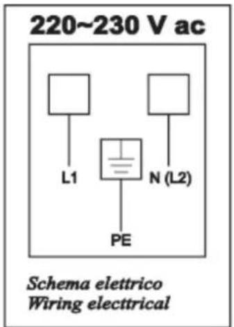 220~230 V AC L1 PE N (L2) Kapcsolási rajz Elektromos bekötés