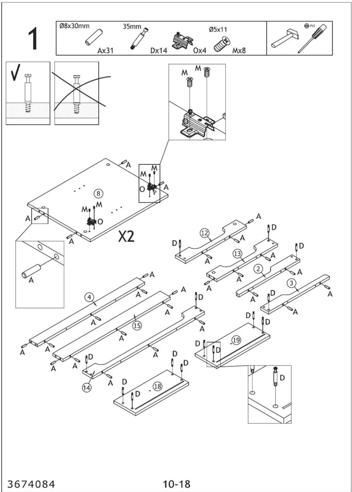 1 Ø8x30mm 35mm Ø5x11 Ax31 Dx14 Ox4 Mx8 Pr2 ✓ M M M M X2 A A O A ⑧ M M A A ④ A A D A A D ⑮ A A D ⑭ A D D ⑮ A D D ⑯ A D D ⑰ A D D 3674084 10-18