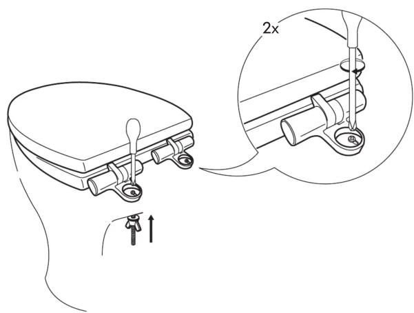 Technical diagram showing a toilet seat assembly with an inset close-up of the component's 2x ratio.
