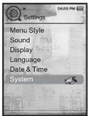 Settings Menu Style Sound Display Language Date & Time System