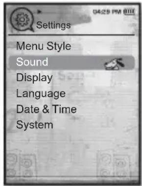 Settings Menu Style Sound Display Language Date & Time System