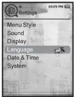 Settings Menu Style Sound Display Language Date & Time System