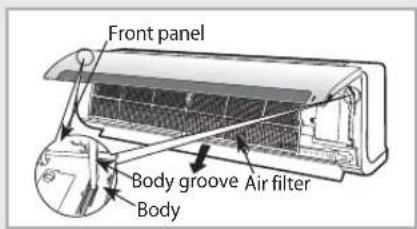 Front panel Body groove Air filter Body