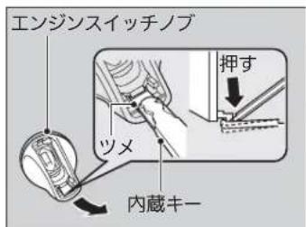 エンジンスイッチノブ 押す ツメ 内蔵キー