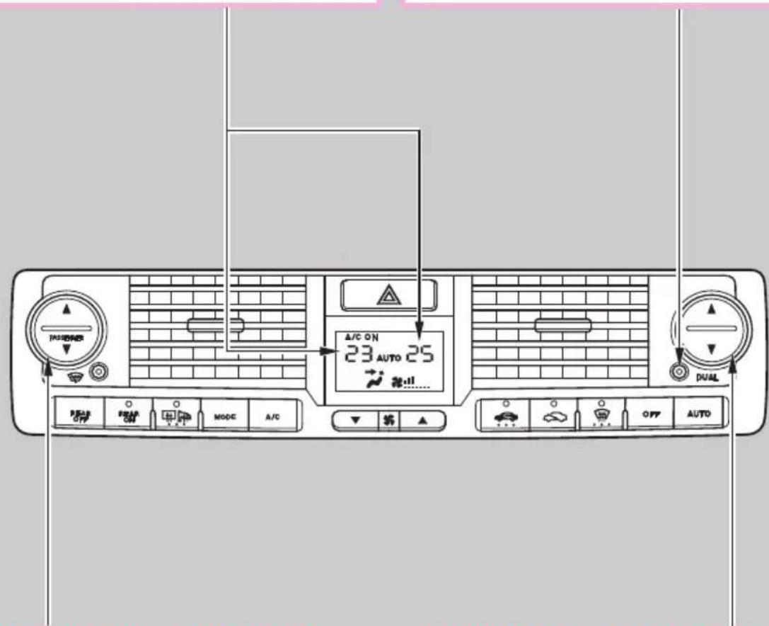 PUSHER A/C ON 23 AUTO 25 → 接:... DUAL BEAL OFF BEAL ON MODE A/C OFF AUTO