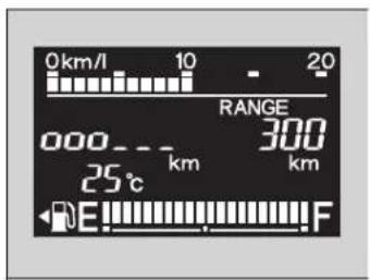 0 km/l 10 - 20 RANGE 000---km 300 25°C km km E F