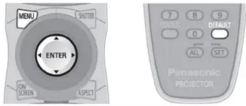 MENU SHUTTER ENTER ON SCREEN ASPECT 7 8 9 STATUS DEFAULT 0 ALL SET Panasonic PROJECTOR