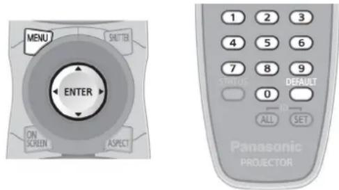 MENU SHUTTER ENTER ON SCREEN ASPECT 1 2 3 4 5 6 7 8 9 STROCUS DEFAULT 0 ALL SET Panasonic PROJECTOR