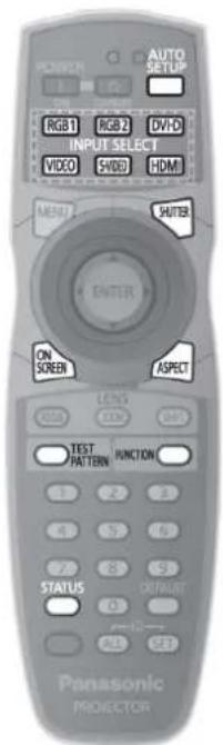 POWER AUTO SETUP RGB1 RGB2 DVD INPUT SELECT VIDEO SIVID HDMI MENU SHUTTER ENTER ON SCREEN ASPECT LENS TEST PATTERN FUNCTION STATUS OUTPUT Panasonic PRODUCOR